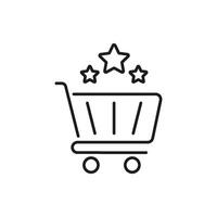 Shopping Cart With Stars Line Icon. Customer Satisfaction, Quality Shopping Experience, And Product Rating Outline Symbol. E-Commerce Excellence. Editable Stroke. Isolated Illustration vector
