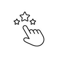 Hand Pointing At Stars Line Icon. User Rating, Feedback, And Quality Assessment Outline Symbol. Customer Satisfaction And Review Concept. Editable Stroke. Isolated Illustration vector