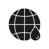 Globe With Water Drop Solid Icon. Global Water Conservation And Hydration Awareness Silhouette Symbol. Environmental Protection, Sustainability. Isolated Illustration vector