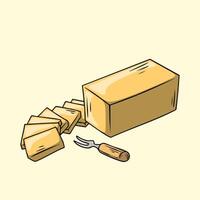 Block Cheddar Cheese and Slices with Butter Knife vector
