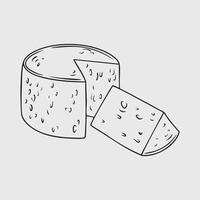 Thin Line Illustration of Pecorino Cheese Wheel with Slice vector