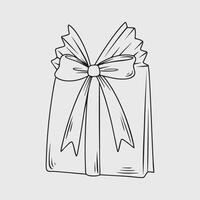 Gift with bow and ribbon in a hand-drawn style. Thin line illustration. vector
