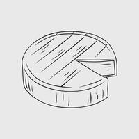 Hand-drawn sketch of a wheel of brie cheese with a slice cut out vector