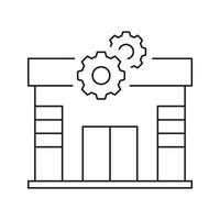 Factory Building With Gears Line Icon. Industrial Manufacturing, Production Facility, And Automation Outline Symbol. Engineering And Machinery. Editable Stroke. Isolated Illustration vector