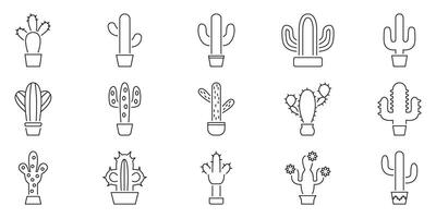Cactus Plant Line Icon Set. Desert Flora, Succulent Collection, Botanical Outline Symbol Collection. Various Cactus Shapes In Pots. Editable Stroke. Isolated Illustration vector