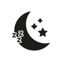Crescent Moon With Stars And Sleep Symbol Solid Icon. Nighttime Rest, Sleep Quality, And Relaxation Silhouette Symbol. Dreaming And Night Sky Representation. Isolated Illustration vector