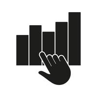 Hand Interacting With Bar Graph Solid Icon. Data Analysis, Interactive Analytics, And Business Intelligence Silhouette Symbol. Touchscreen Data Visualization. Isolated Illustration vector