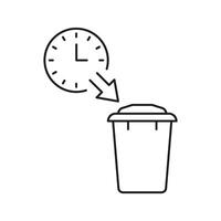 Clock With Trash Bin Solid Icon. Time Management And Waste Disposal Efficiency Silhouette Symbol. Scheduled Cleanup And Organization. Editable Stroke. Isolated Illustration vector