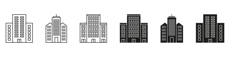 Skyscraper Building Line And Solid Icon Set. Urban Architecture And Cityscape Silhouette Symbol Collection. Real Estate And Infrastructure Design. Isolated Illustration vector