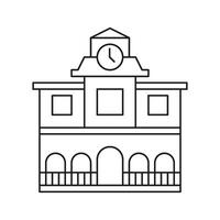 School Building With Clock Line Icon. Educational Institution And Time Management Outline Symbol. Learning Environment And Academic Schedule. Editable Stroke. Isolated Illustration vector