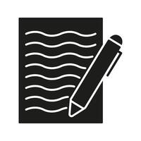 Document With Pen Solid Icon. Writing, Note-Taking, And Documentation Silhouette Symbol. Creative Expression And Communication. Isolated Illustration vector