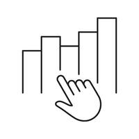 Hand Interacting With Bar Chart Line Icon. Data Analysis, User Engagement, Interactive Analytics Outline Symbol. Business Intelligence. Editable Stroke. Isolated Illustration vector