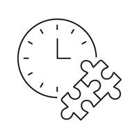 Clock With Puzzle Piece Line Icon. Time Management And Problem Solving Outline Symbol. Strategic Planning And Efficiency Concept. Editable Stroke. Isolated Illustration vector
