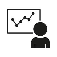 Person Analyzing Graph Solid Icon. Data Analysis, Business Presentation, And Performance Tracking Silhouette Symbol. Statistical Review And Insights. Isolated Illustration vector