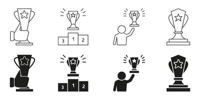 Trophy And Award Line And Solid Icon Set. Achievement, Victory, And Recognition Symbol Collection. Celebratory And Competitive Success Representation. Isolated Illustration vector