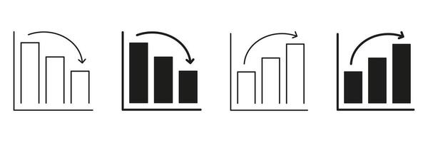 Bar Chart With Arrows Line And Solid Icon Set. Data Analysis, Trend Indication, Business Performance Tracking Symbols. Visual Representation Of Growth And Decline. Isolated Illustration vector
