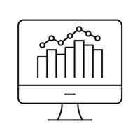 Computer Screen With Graph Line Icon. Data Analysis, Business Analytics, And Performance Tracking Outline Symbol. Financial Insights And Market Trends. Editable Stroke. Isolated Illustration vector