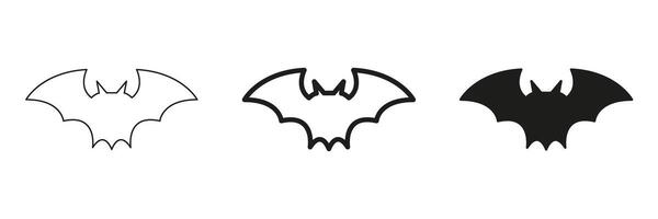 Bat In Line, Outline, And Glyph Icon Set. Halloween Symbol Collection. Nocturnal Creatures. Isolated Illustration vector