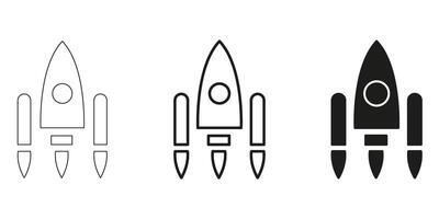 Rocket Ship In Line, Outline, And Glyph Icon Set. Space Exploration, Innovation, And Technology Symbol Collection. Isolated Illustration vector