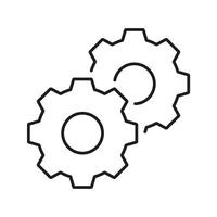 Two Interlocking Gears Line Icon. Mechanical Engineering, Process Optimization, And Industrial Automation Outline Symbol. Machine Efficiency. Editable Stroke. Isolated Illustration vector