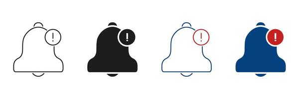 Notification Bell With Exclamation Mark Line And Solid Icon Set. Alert And Reminder Symbol Collection For Urgent Messages And Updates. Communication Tool. Isolated Illustration vector