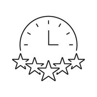 Clock With Five Stars Line Icon. Time Management And Quality Rating Outline Symbol. Customer Satisfaction And Efficiency Concept. Editable Stroke. Isolated Illustration vector