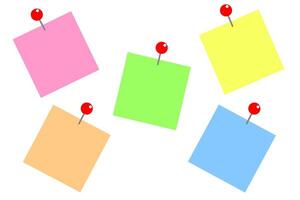 Colorful sticky notes arranged on a white background in a creative display showing different pastel colors and push pins vector
