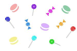 Brightly colored candy and lollipops scattered on a plain background create a playful and vibrant atmosphere vector