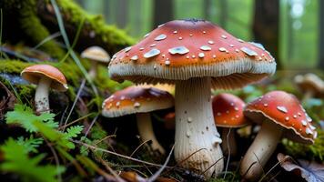 Red mushroom cluster in forest. photo