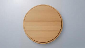 Round wooden board, light wood grain texture, isolated on white. photo