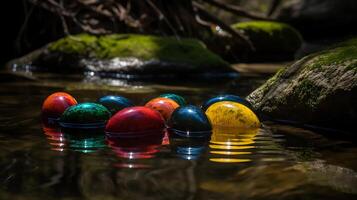 Easter eggs by the clear stream photo