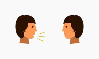 An illustration of two people facing each other, where one person is speaking while the other listens attentively, symbolizing communication or conversation. vector