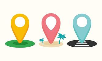 Cute Geographic Map Pointers with Island Scenery for Digital Travel Guides vector