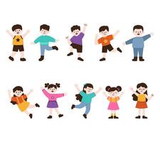 A charming set of illustrations featuring adorable children in various active poses, ideal for educational content, children products, and playful design themes. vector