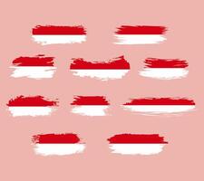 A dynamic set of abstract Indonesian flag illustrations with bold brush stroke styles. Perfect for patriotic themes, Independence Day designs, and cultural visuals. vector
