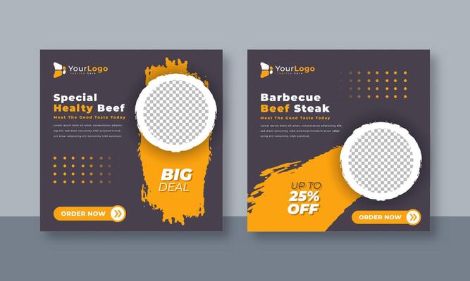 Beef Steak Social Media Post Template Brush Style Design for Restaurant Promotion, Grill Menu Banner, and Meat Food Advertisement Layout