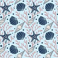 Seamless seashells and ocean pattern vector