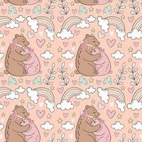 Seamless pattern of mother bear and baby bear vector