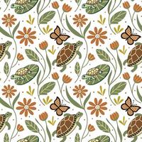 Seamless boho turtles and Butterfly pattern. vector