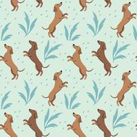 Seamless dog on the grass pattern. vector