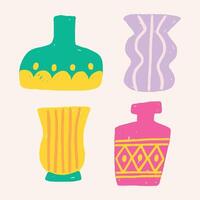 Modern handdrawn vase shapes in bold colors and patterns. Ideal for prints, packaging, home decor, and trendy art projects. vector