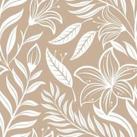 Abstract leaf leaves wallpaper Natural hand drawn foliage pattern in minimalist linear outline style. Design for fabric, print, cover, banner, vector