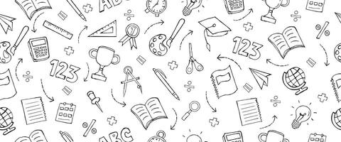 hand drawn doodle stationery design for back to school concept on seamless pattern isolated background vector