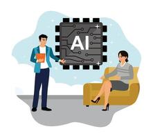 AI engineer explains about artificial intelligence in business. vector