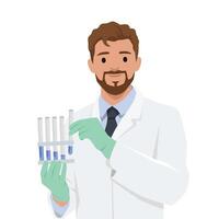 Scientist Holding Test Tubes in Laboratory. vector