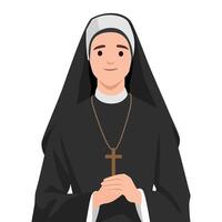 Devoted Nun in Prayerful Pose. vector