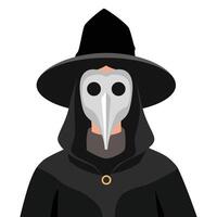 Mysterious figure in a dark cloak and iconic beaked mask, representing a medieval plague doctor. vector