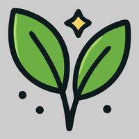 Minimalist two-leaf icon with sparkles around, symbolizing simplicity, purity, and nature-based design. vector