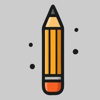 Single pencil icon in vertical style with orange body and neat outline, used for writing and school design vector