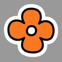 Orange flower icon with four rounded petals, outlined in black, bright and cheerful appearance. vector